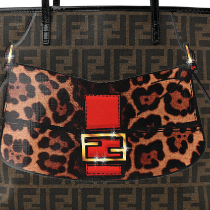 Fendi Zucca Spalmati Patent Baguette Print Medium Roll Tote Tobacco 8 of 10