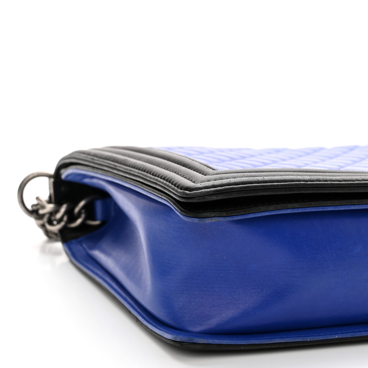 Lambskin Quilted Large Boy Flap Blue Black