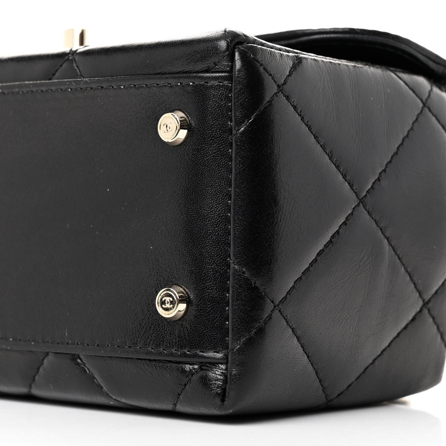 Shiny Calfskin Quilted Top Handle Box Bag Black
