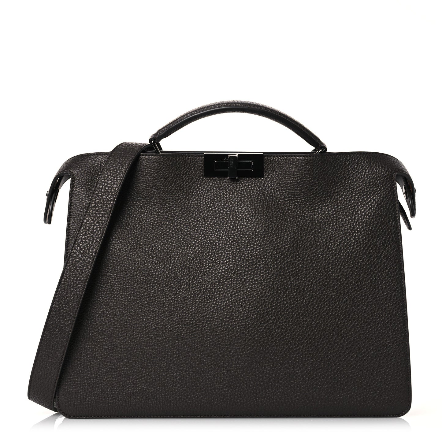 Cuoio Romano Vitello Cover Glazed Fabric Bi-Color FF 1974 Medium Peekaboo I SEE U Satchel Dark Brown