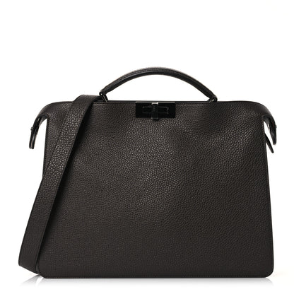 Fendi Cuoio Romano Vitello Cover Glazed Fabric Bi-Color FF 1974 Medium Peekaboo I SEE U Satchel Dark Brown 1 of 16