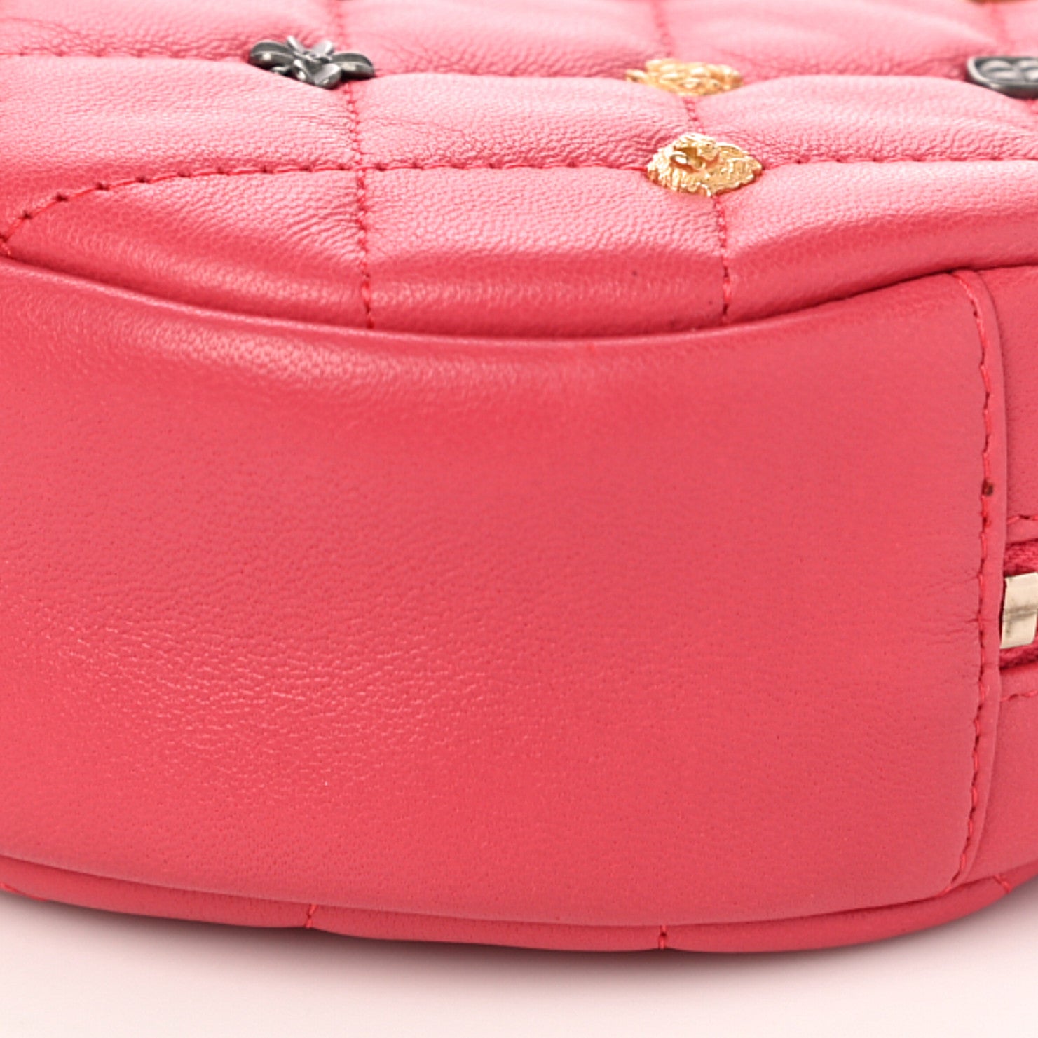 Chanel Lambskin Quilted Studded Round Clutch With Chain Dark Pink 10 of 10