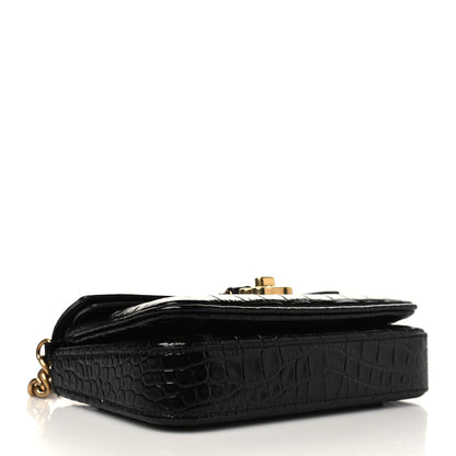 Balenciaga Shiny Super Supple Calfskin Crocodile Embossed Minister Flap Bag XS Black 3 of 5