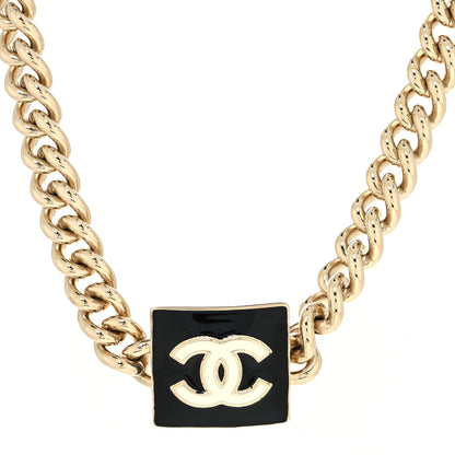 Chanel Metal Enamel CC Square Choker Gold Black White 1 of 5