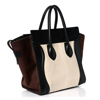 Celine Pony Hair Mini Tri-Color Luggage Ivory Black Brown 3 of 17