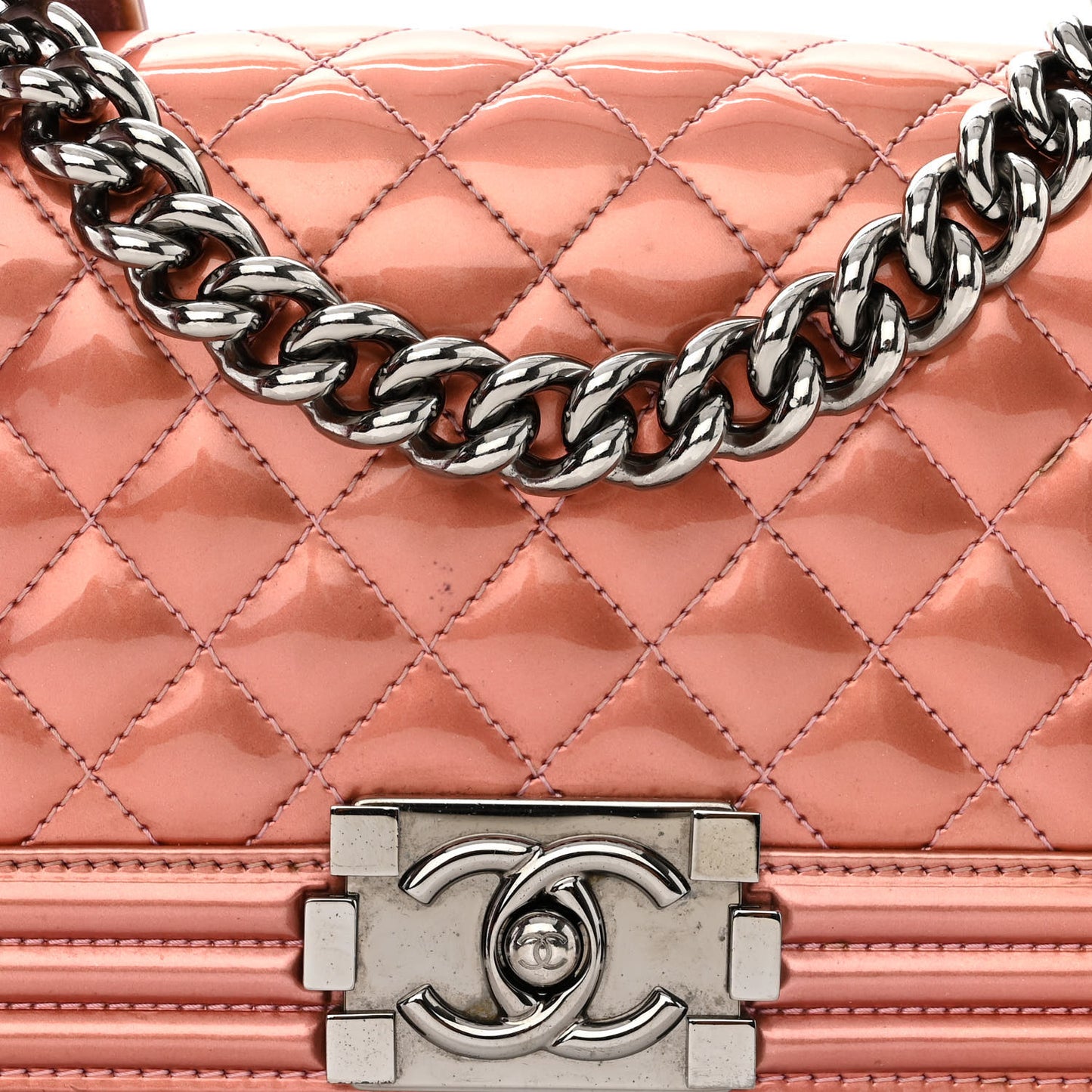 Metallic Patent Calfskin Quilted Small Boy Flap Pink