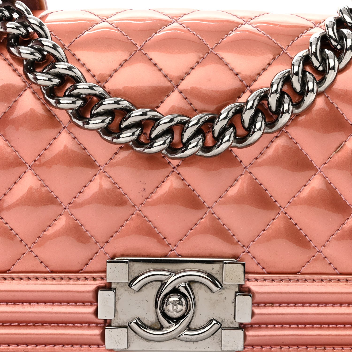 Chanel Metallic Patent Calfskin Quilted Small Boy Flap Pink 9 of 13