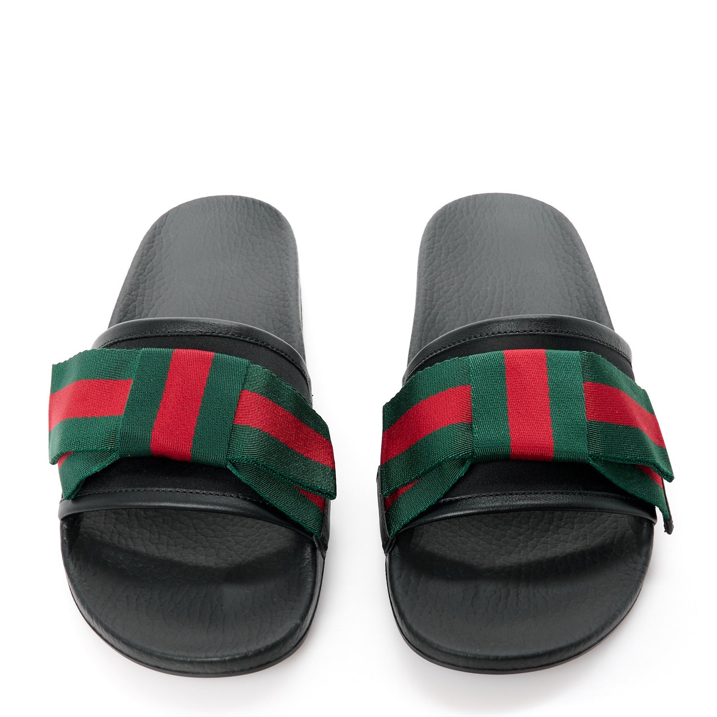 Satin Web Bow Slide Sandals 38 Black