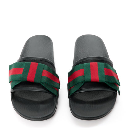 Gucci Satin Web Bow Slide Sandals 38 Black 3 of 10