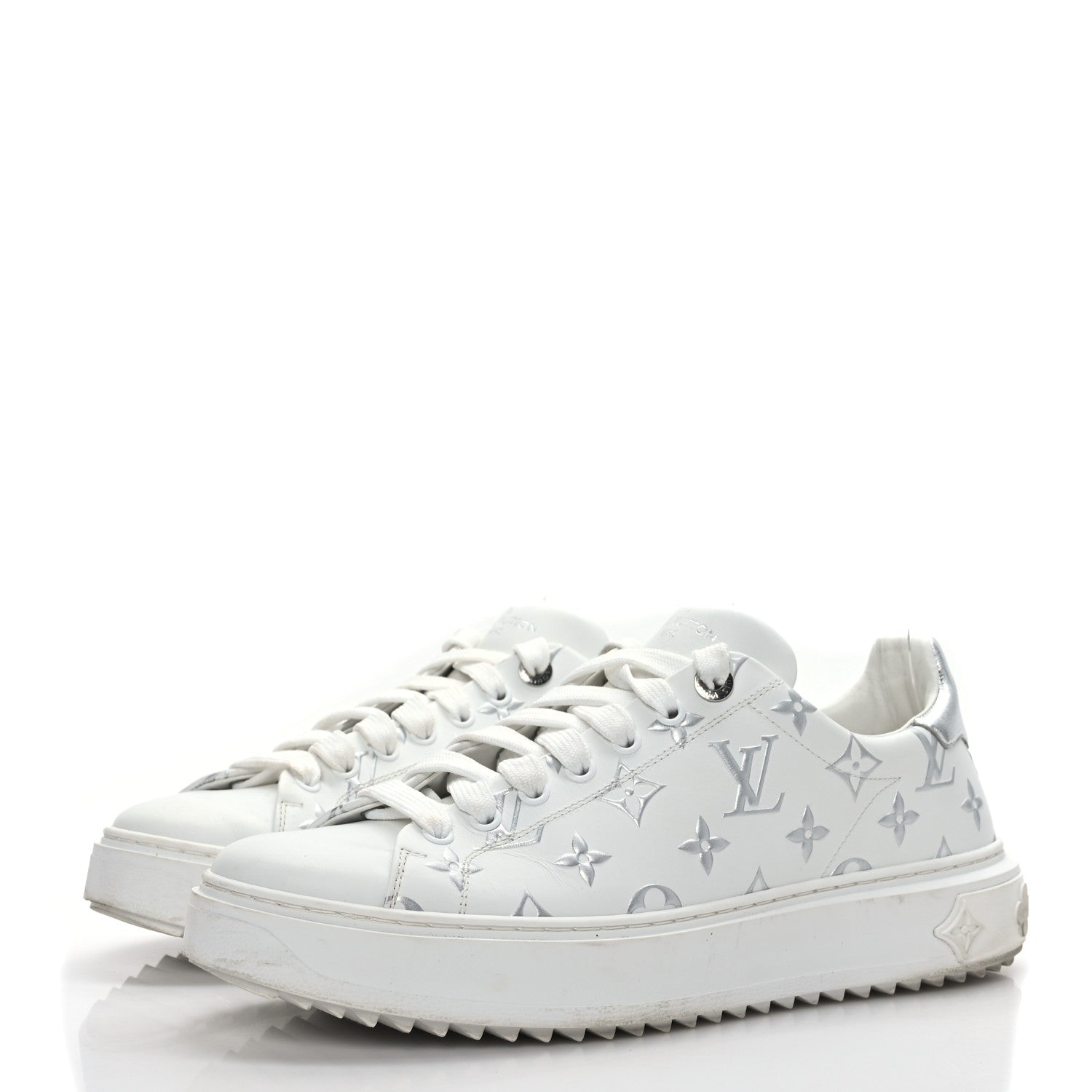 Louis Vuitton Calfskin Monogram Debossed Time Out Sneakers 41 White Silver 2 of 7