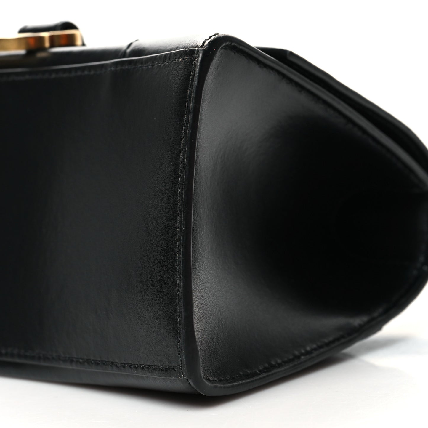 Shiny Box Calfskin Small Hourglass Top Handle Bag Black