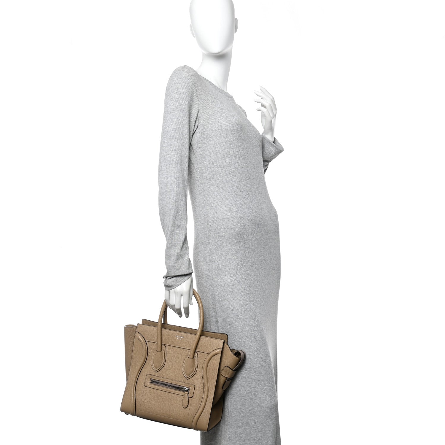 Celine Drummed Calfskin Micro Luggage Dune 2 of 12