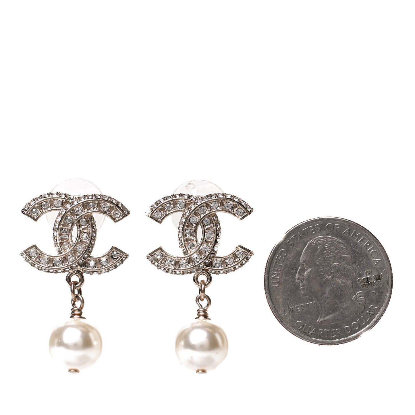 Crystal Pearl CC Drop Earrings Gold