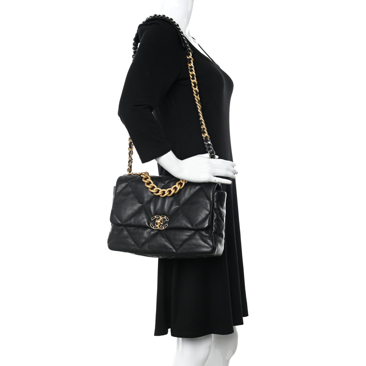 Goatskin Quilted Large Chanel 19 Flap Black