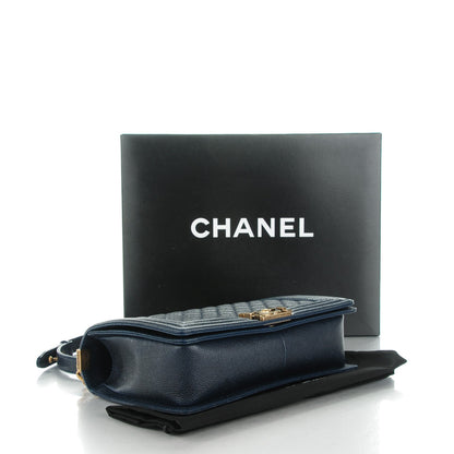 Chanel Caviar Quilted New Medium Boy Flap Dark Navy Blue 4 of 9