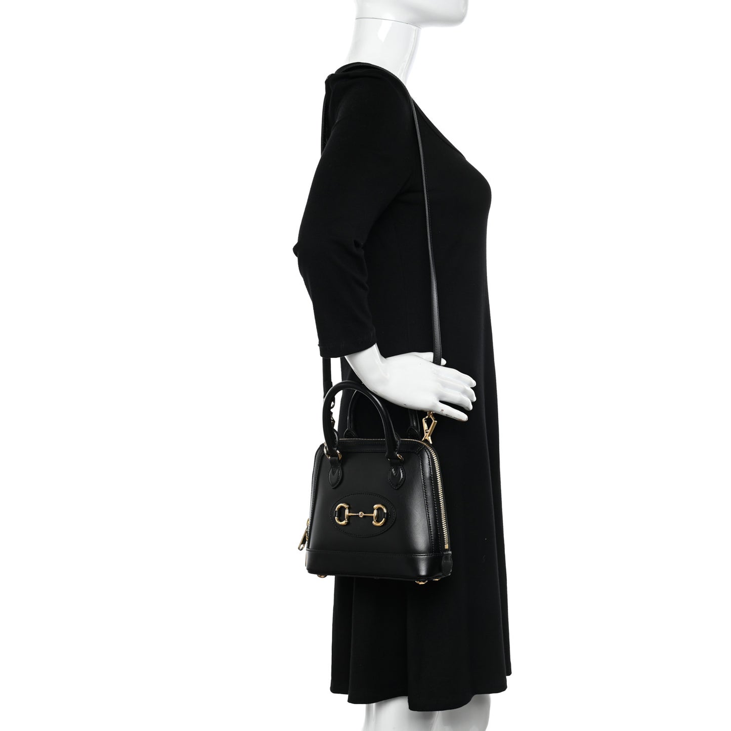 Boarded Plutone Calfskin Mini Horsebit 1955 Top Handle Bag Black