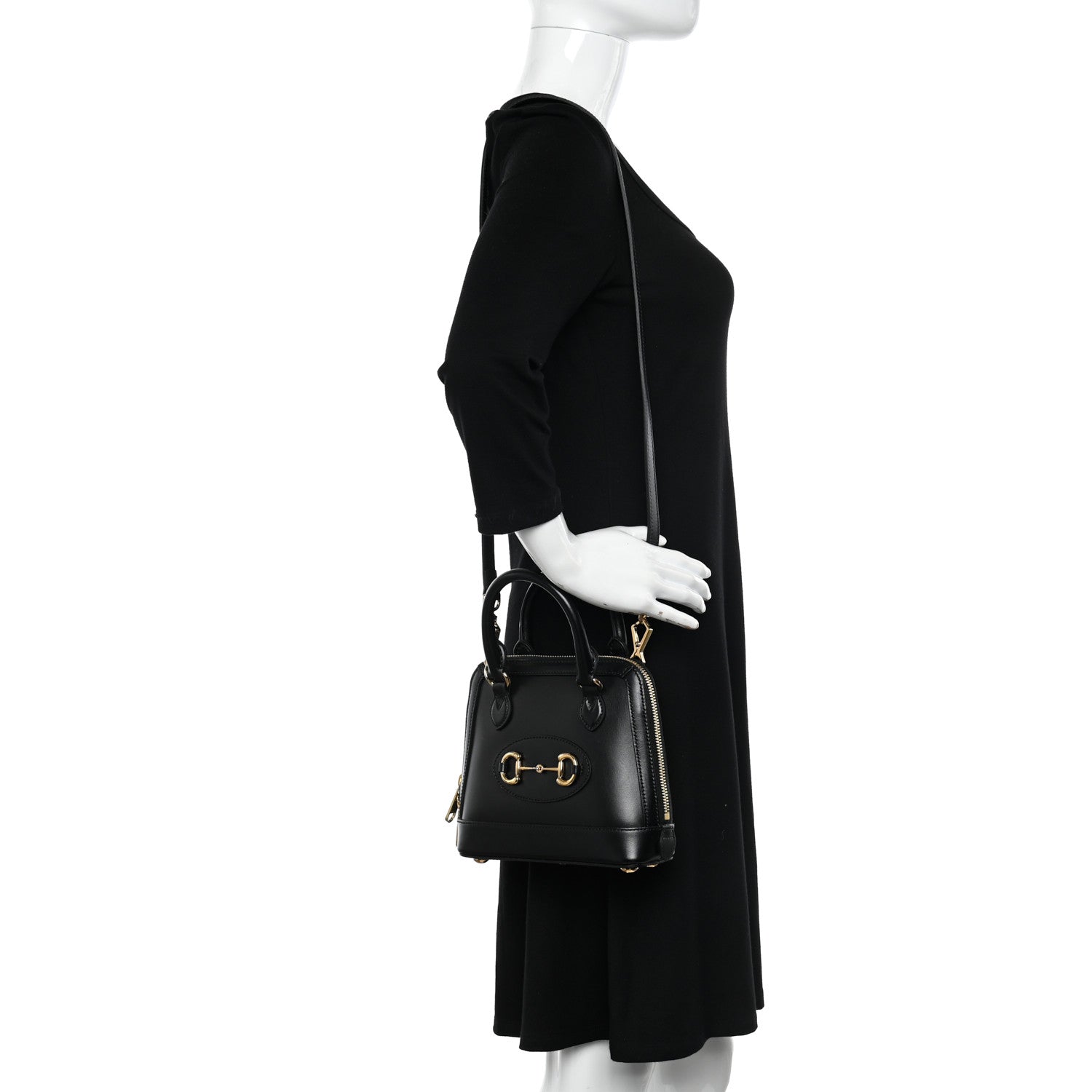 Gucci Boarded Plutone Calfskin Mini Horsebit 1955 Top Handle Bag Black 2 of 9
