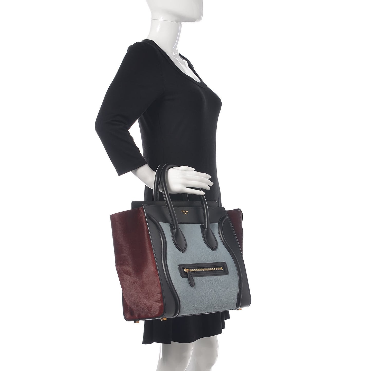 Pony Hair Mini Tri-Color Luggage Baby Blue Burgundy Black
