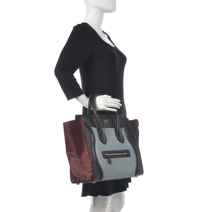 Celine Pony Hair Mini Tri-Color Luggage Baby Blue Burgundy Black 2 of 16