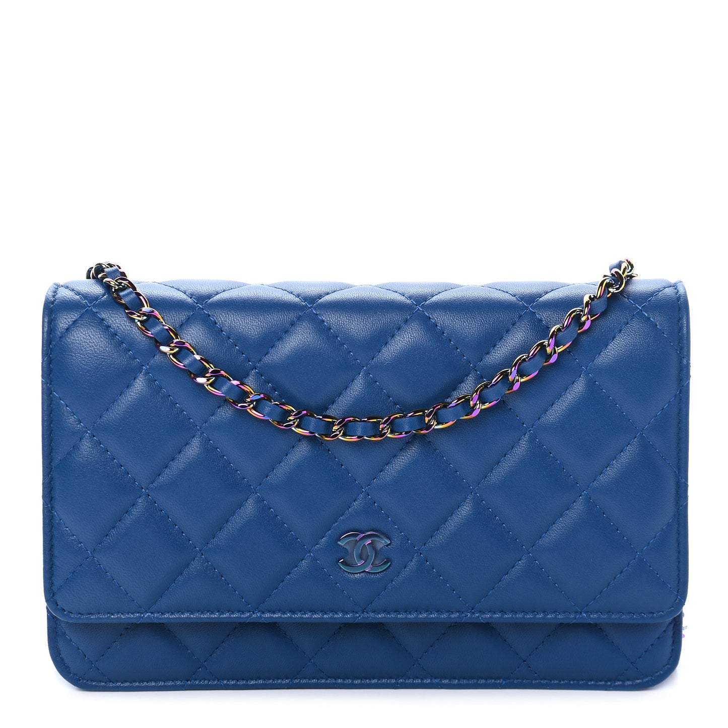Lambskin Quilted Wallet On Chain WOC Dark Blue Pink
