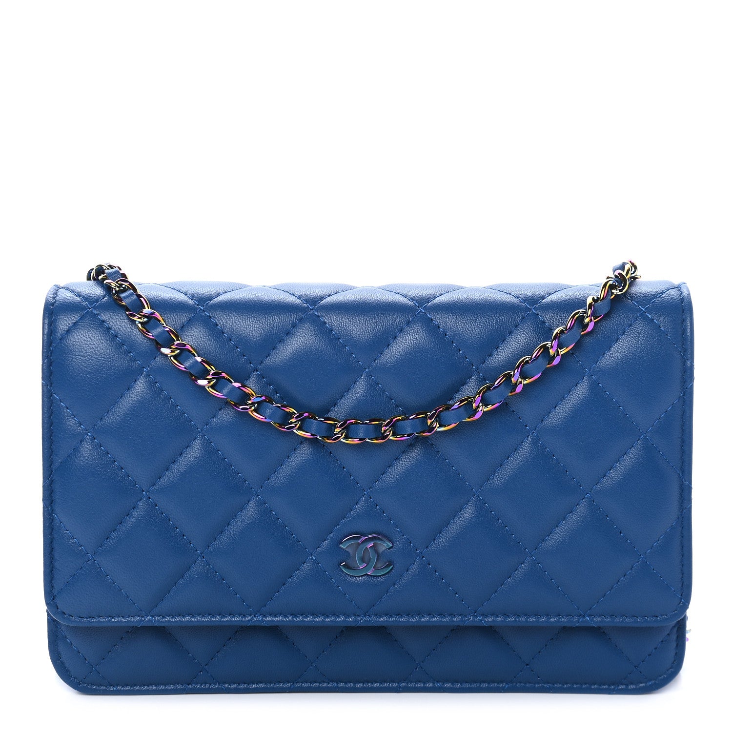 Chanel Lambskin Quilted Wallet On Chain WOC Dark Blue Pink 1 of 9