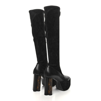 Louis Vuitton Suede Calfskin Monogram Podium Platform Thigh Boots 36 Black 4 of 9