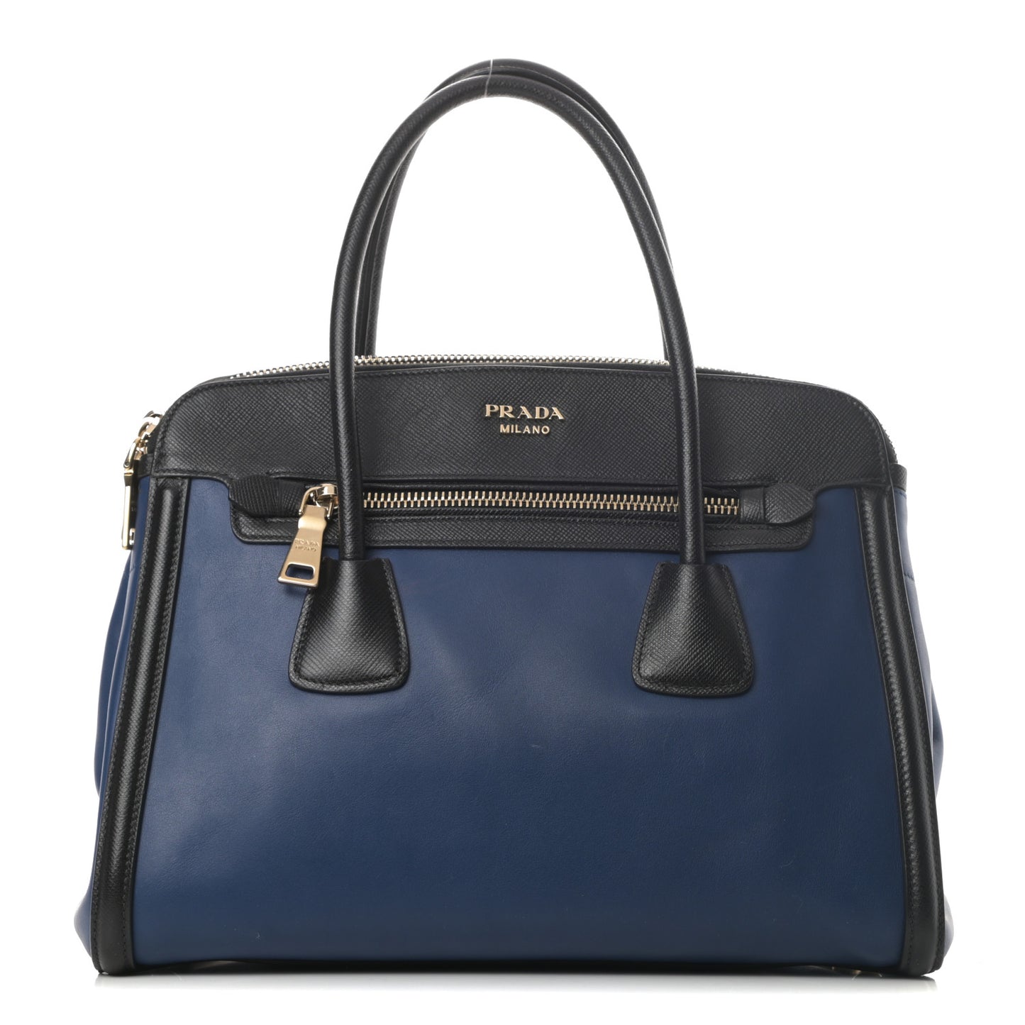 Saffiano City Calfskin Bi-Color Tote Bluette Black