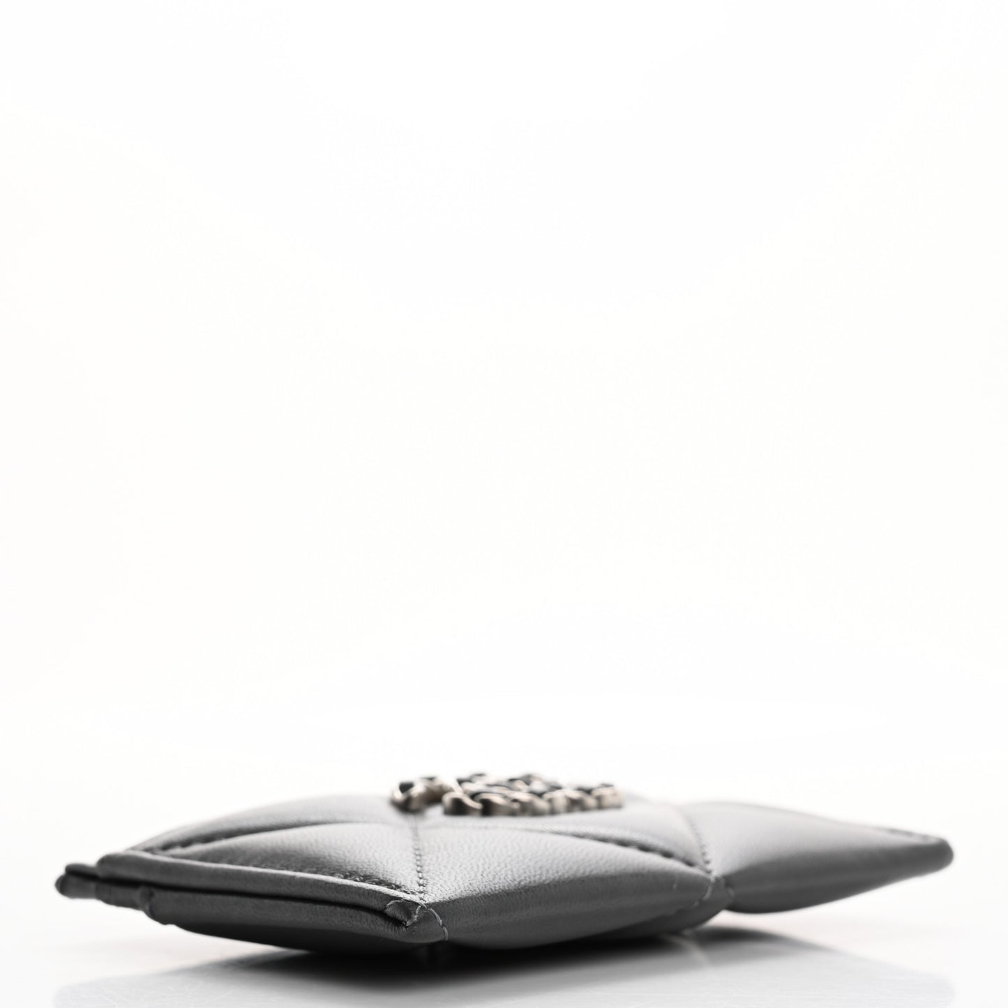 Lambskin Quilted Chanel 19 Card Holder Dark Grey