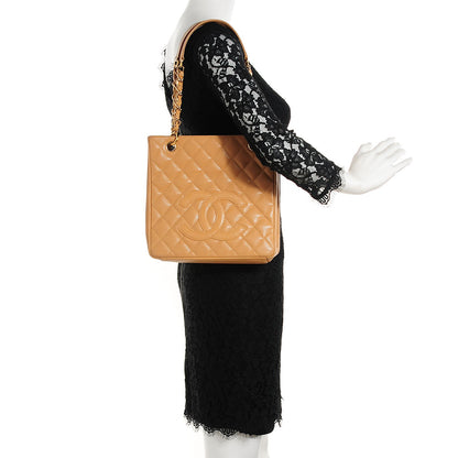 Chanel Caviar Quilted Petit Shopping Tote PST Dark Beige 2 of 7