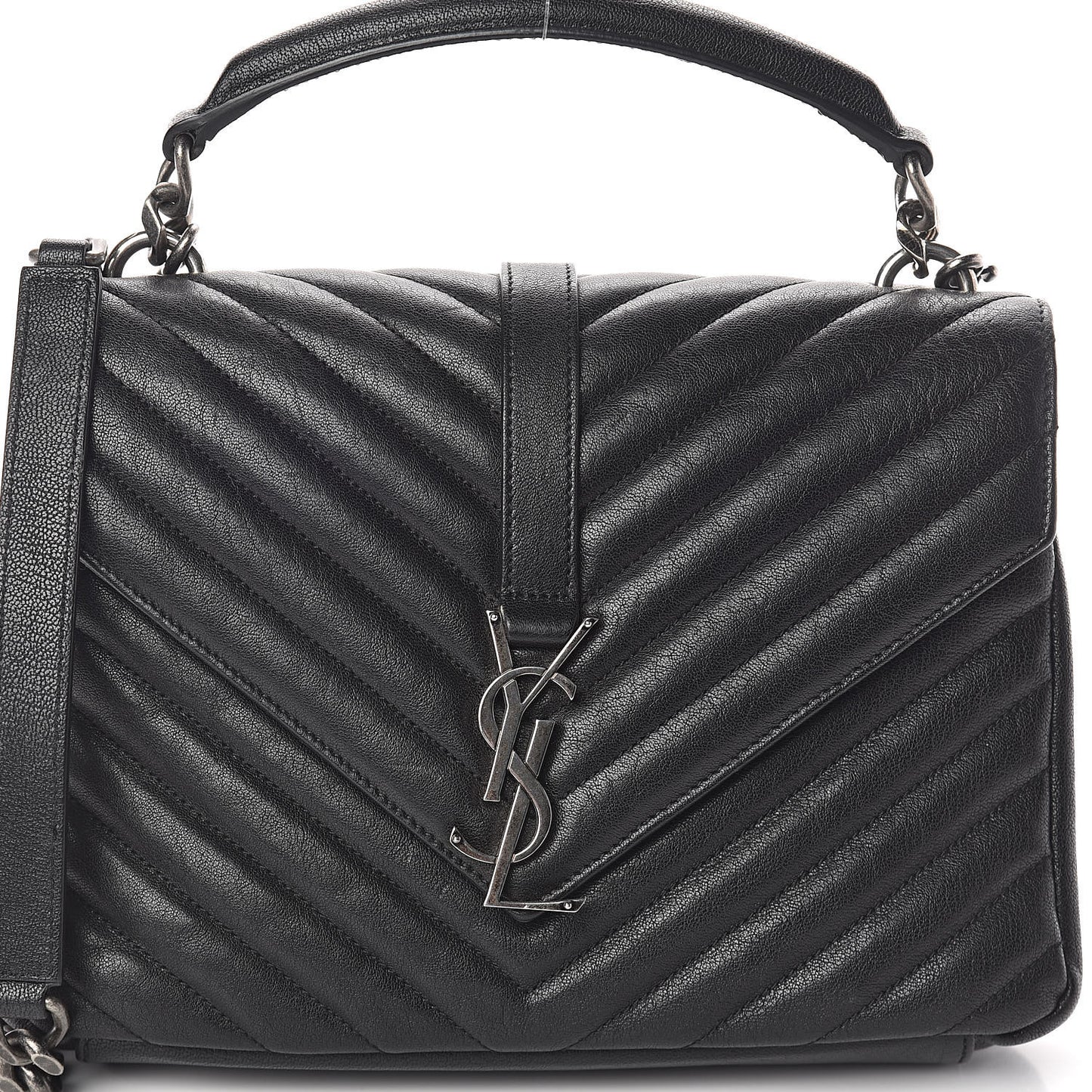 Sheepskin Matelasse Chevron Monogram Medium College Bag Black