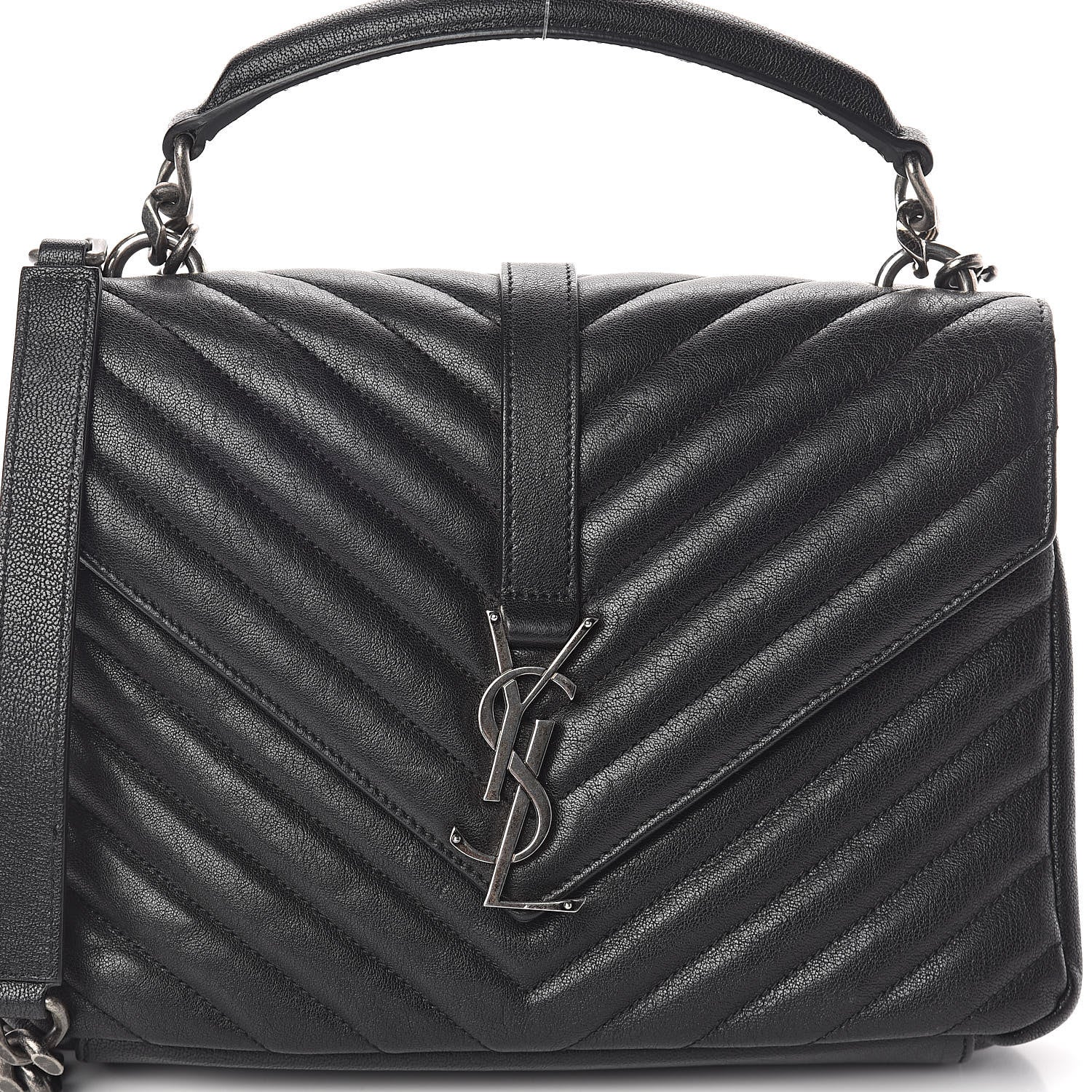 Saint Laurent Sheepskin Matelasse Chevron Monogram Medium College Bag Black 7 of 9