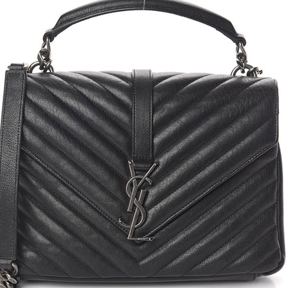 Saint Laurent Sheepskin Matelasse Chevron Monogram Medium College Bag Black 7 of 9