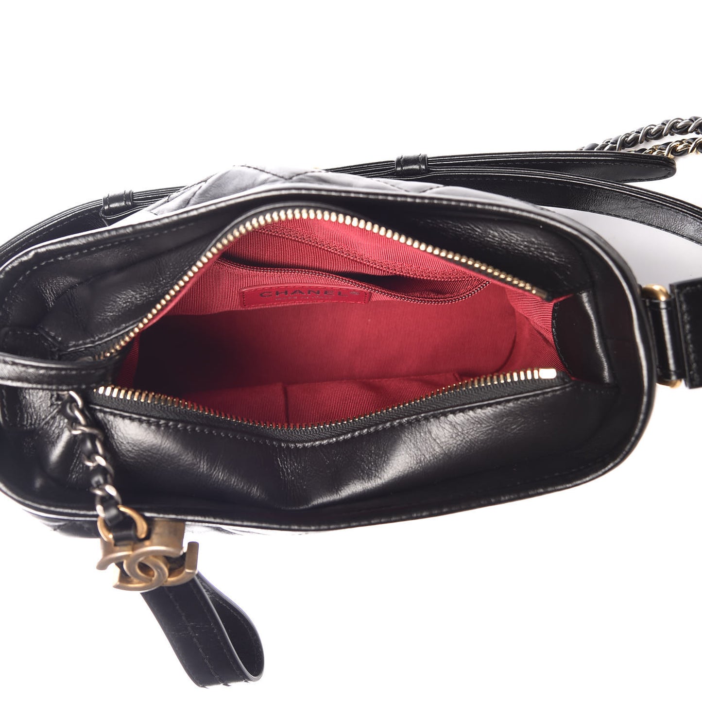 Aged Calfskin Quilted Charms Small Gabrielle Hobo Black