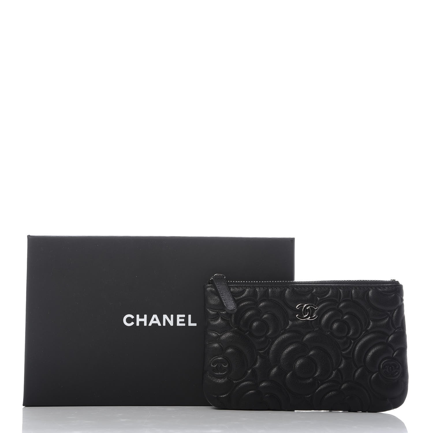 Chanel Goatskin Camellia Embossed Cosmetic Pouch Black 8 of 8