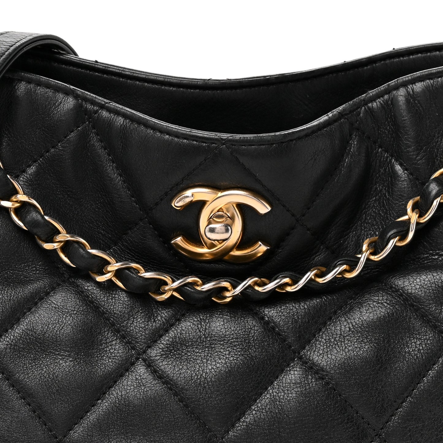 Shiny Lambskin Quilted Fashion Therapy Hobo Black