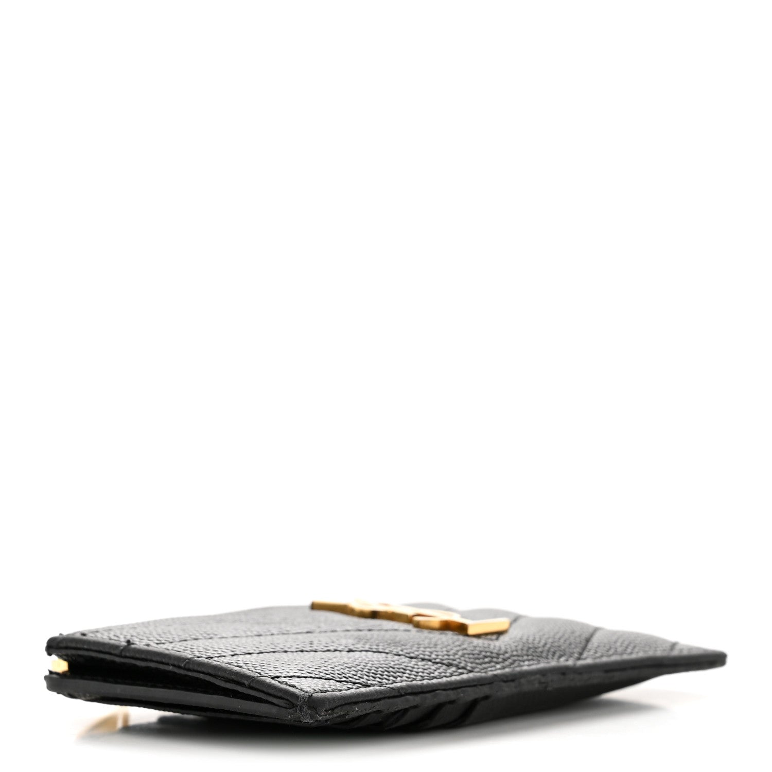 Saint Laurent Grain De Poudre Matelasse Chevron Monogram Fragments Zippered Card Case Black 4 of 11