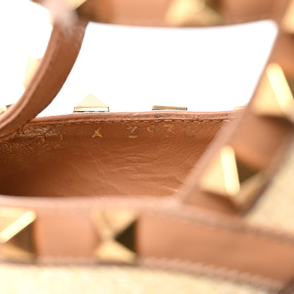 Valentino Garavani Raffia Calfskin Rockstud Ankle Strap 100mm Pumps 38 Natural Saddle Brown 7 of 8