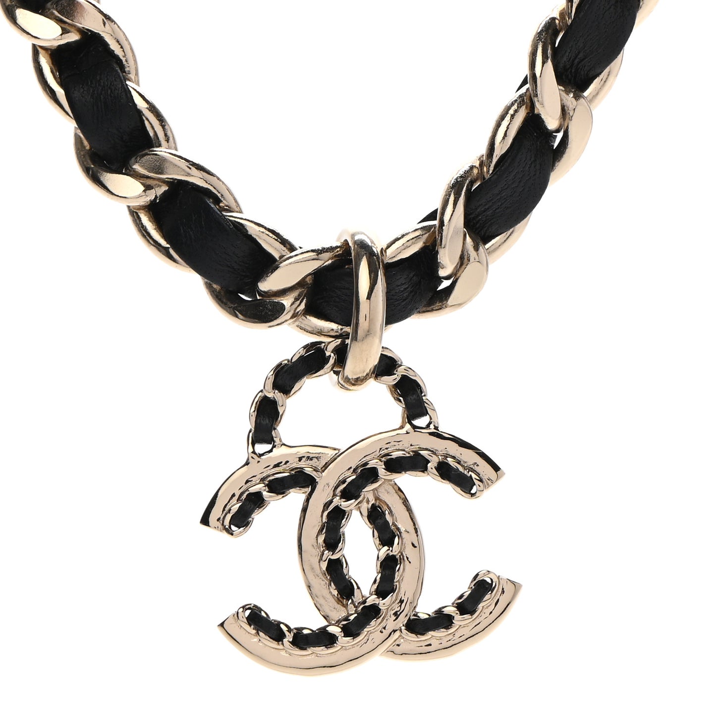 Metal Lambskin Chain CC Choker Necklace Black Gold