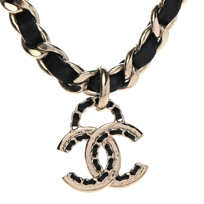 Chanel Metal Lambskin Chain CC Choker Necklace Black Gold 4 of 7