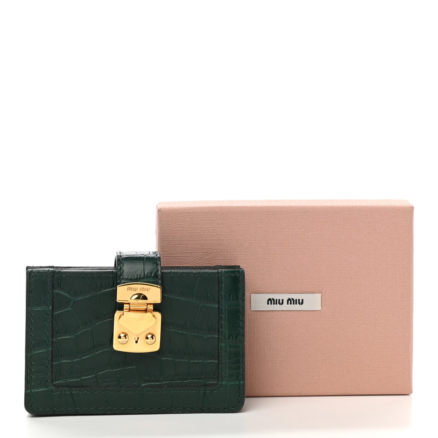 Calfskin Crocodile Embossed Saint Cocco Accordion Card Holder Smeraldo