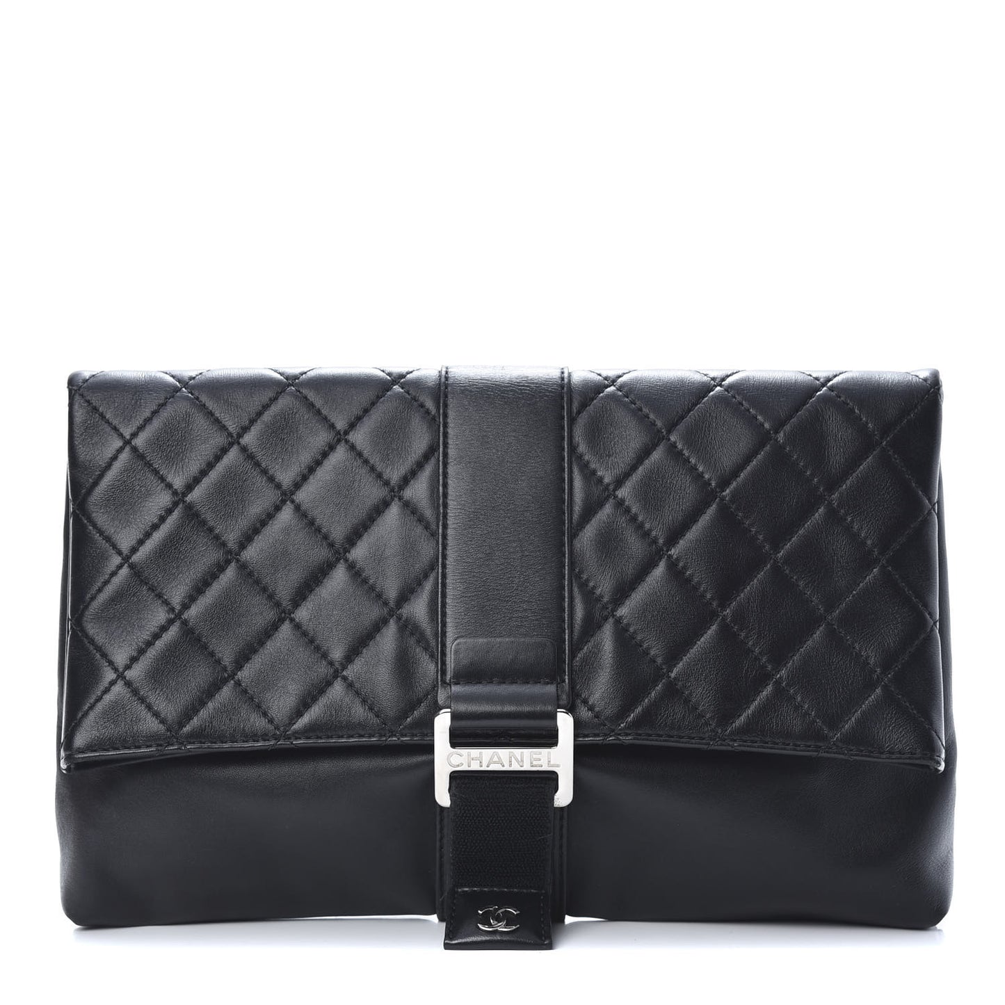 Lambskin Quilted Grip Clutch Black