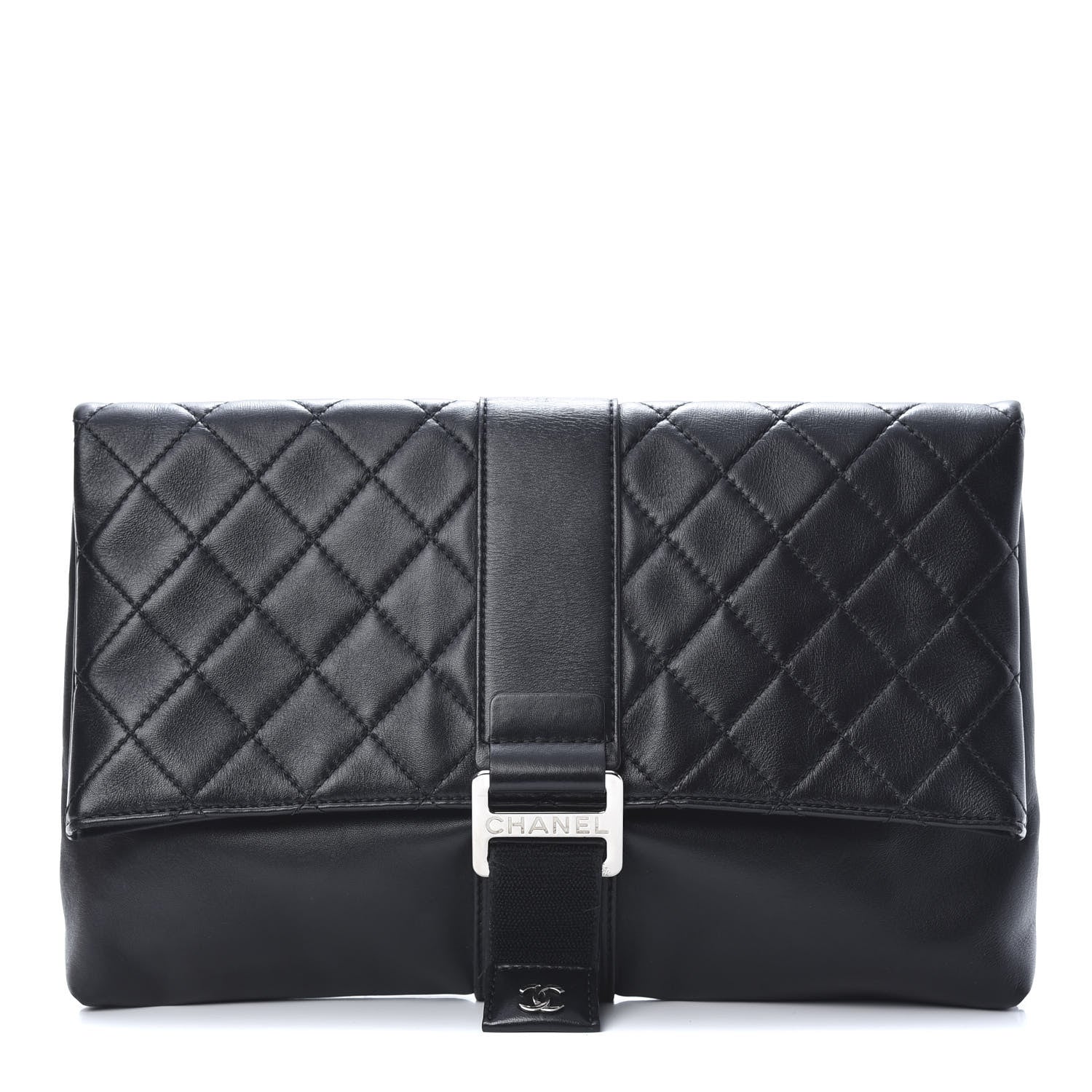 Chanel Lambskin Quilted Grip Clutch Black 1 of 8
