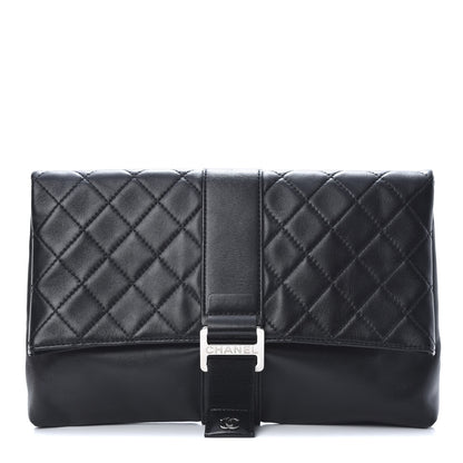 Chanel Lambskin Quilted Grip Clutch Black 1 of 8