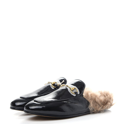 Gucci Patent Fur Womens Princetown Slippers 39 Black Natural 3 of 10