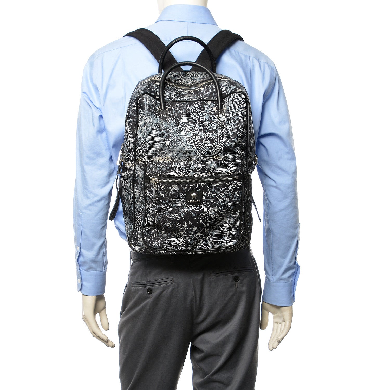 Versace Nylon Palazzo Astrology Zip Top Backpack Black 2 of 8
