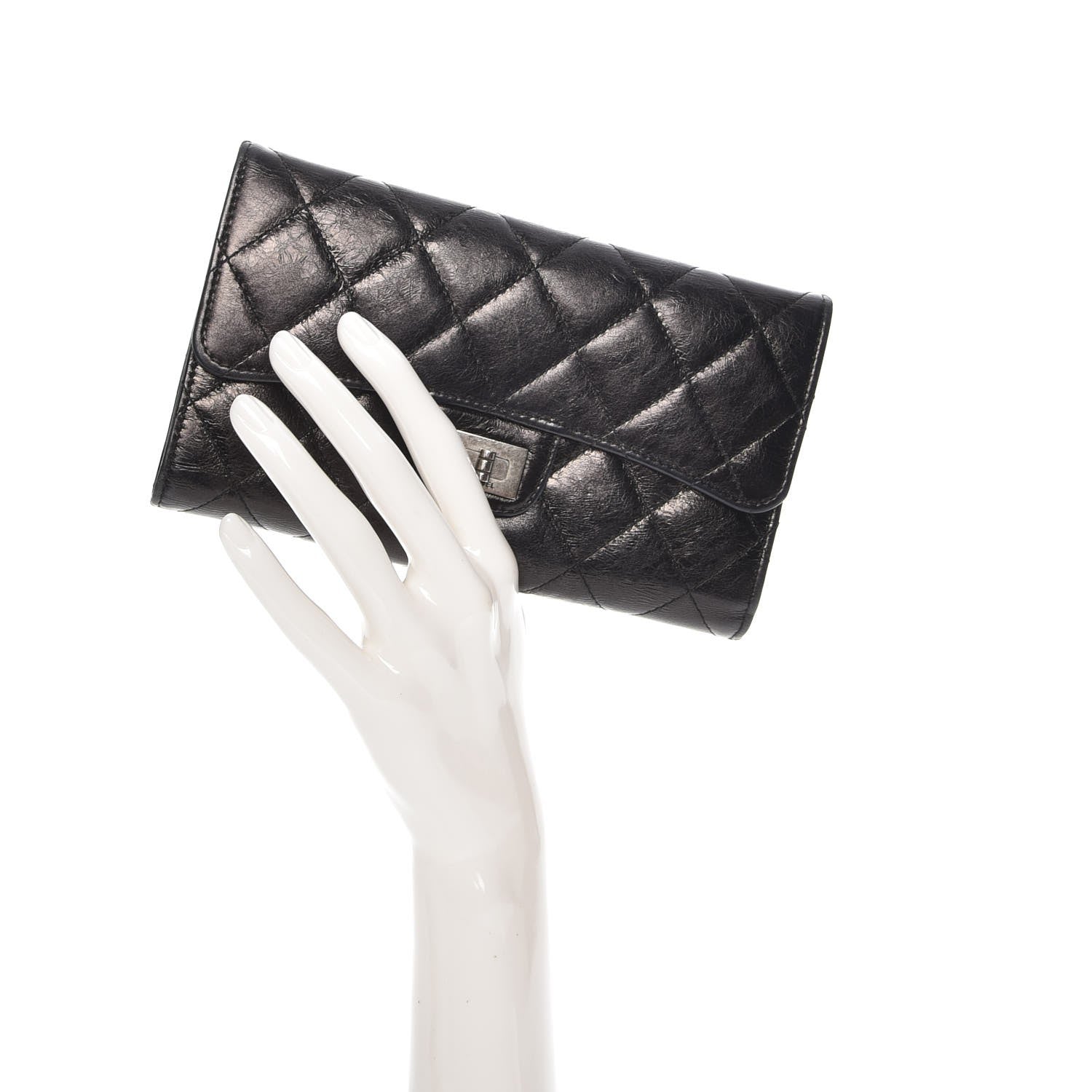 Chanel Glazed Calfskin Quilted Reissue Long Flap Wallet Black 2 of 8