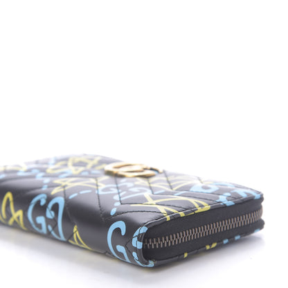 Gucci Calfskin Matelasse GucciGhost GG Marmont Zip Around Wallet Black New Acquamarine 7 of 10
