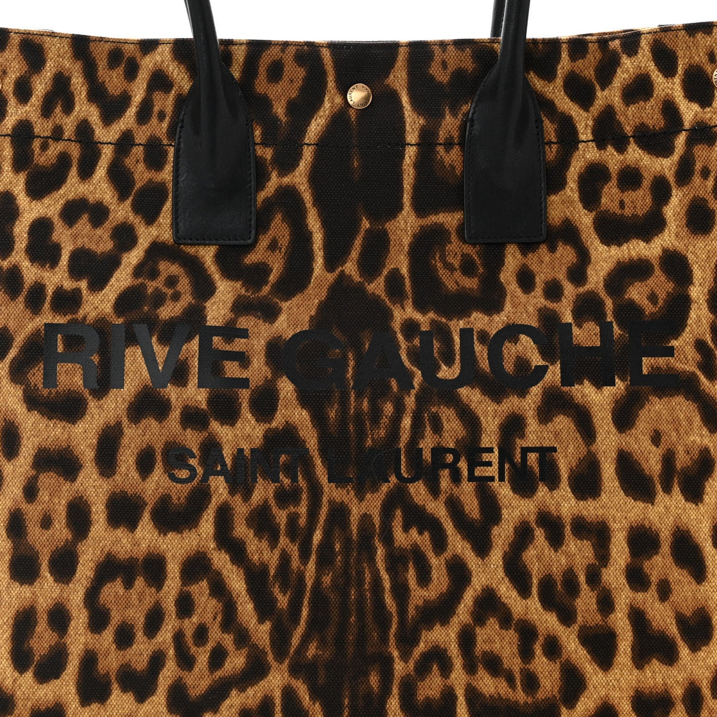 Canvas Calfskin Leopard Print Rive Gauche Noe Tote Natural Black