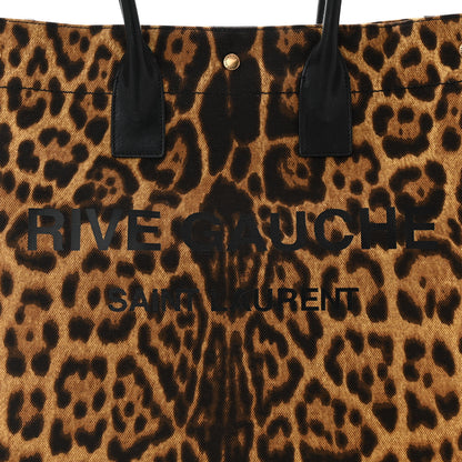 Saint Laurent Canvas Calfskin Leopard Print Rive Gauche Noe Tote Natural Black 8 of 10