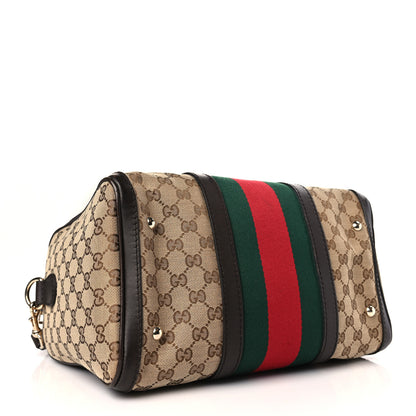 Gucci Monogram Selleria Calfskin Vintage Web Medium Boston Beige Ebony Cocoa 4 of 9